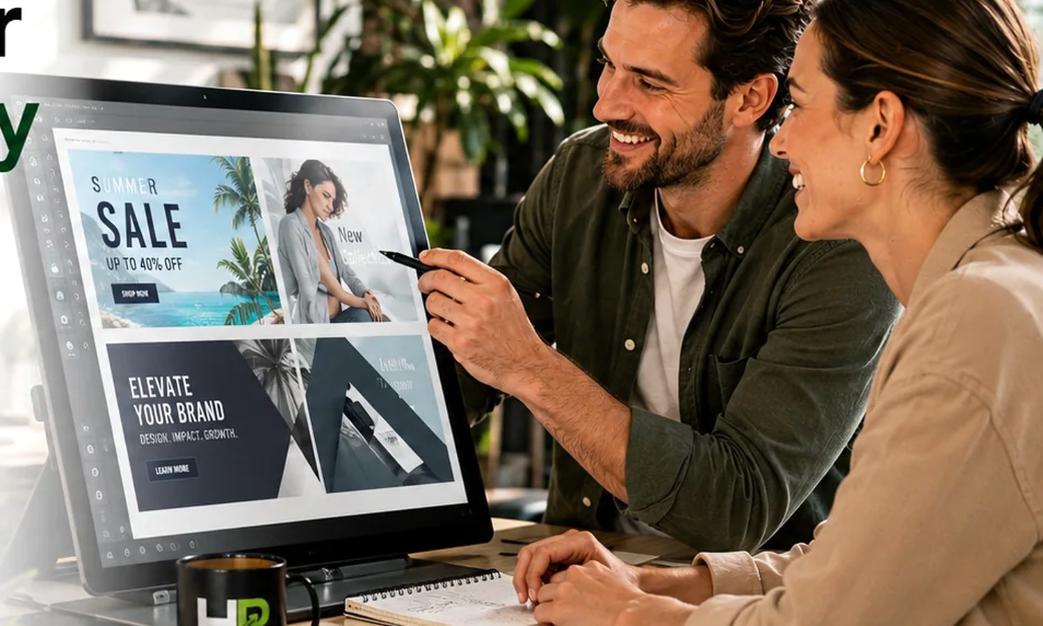 Creative team producing video advertising