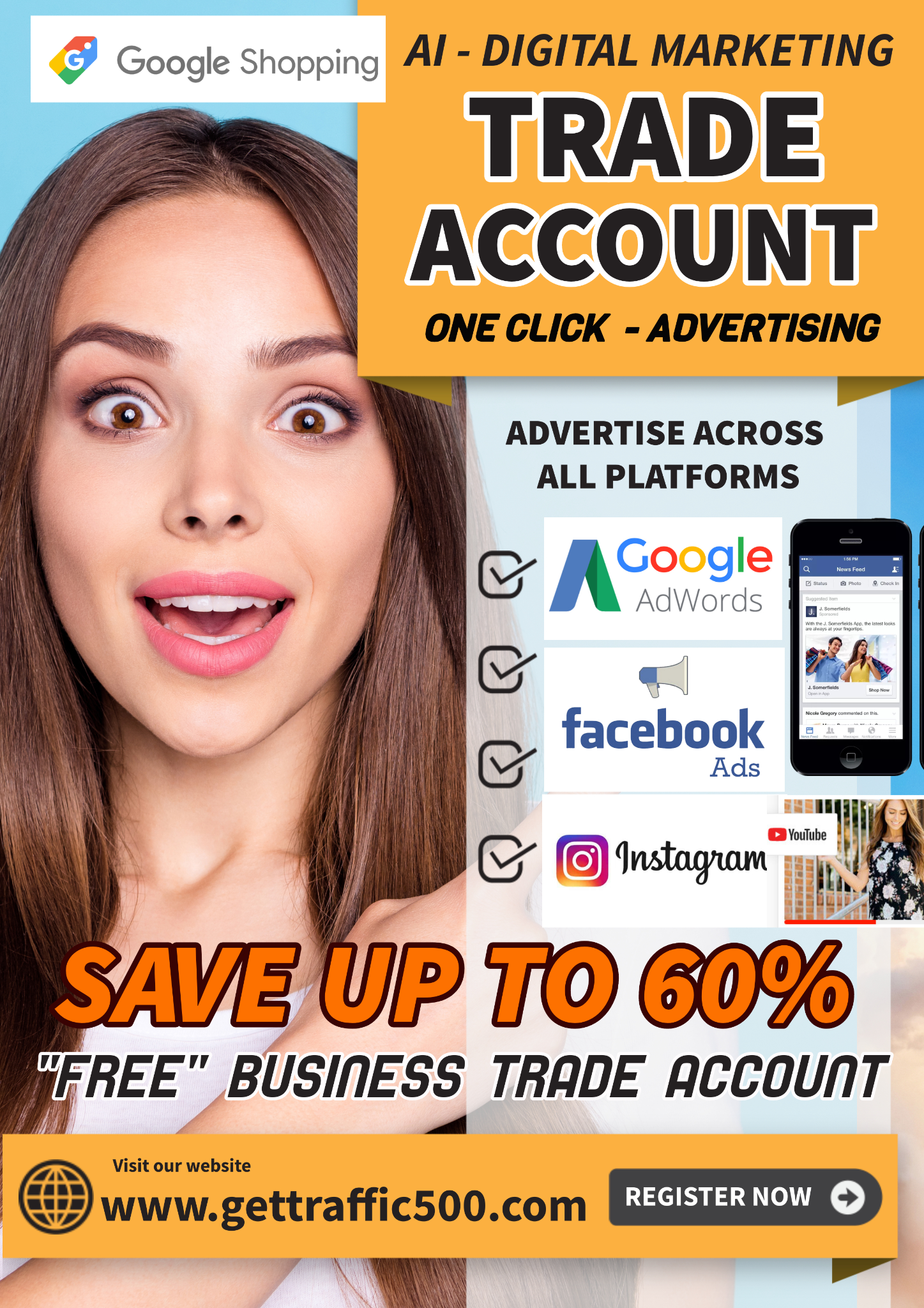 Get Traffic 500 trade account advertising poster